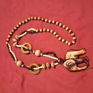 Wooden Elephant Pendant Necklace